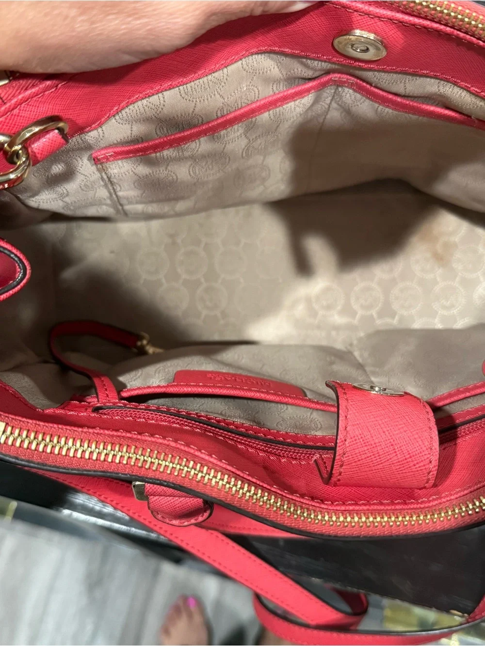 Michael Kors Coral Pink Saffiano Leather Satchel with Gold Hardware